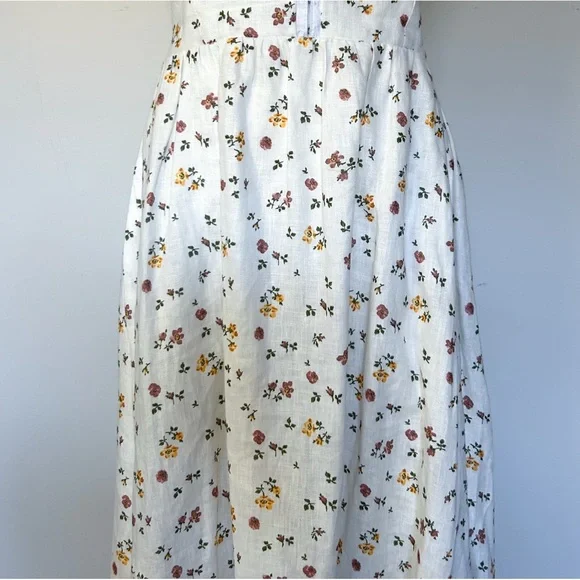 Reformation Dolci White Floral 100% Linen Midi Dress Sweetheart Neckline Size 6 - Picture 4 of 8